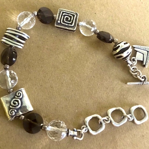 Silpada Vintage Sterling Silver Smokey Quartz Crystal Oxidized Bracelet - Picture 3 of 8